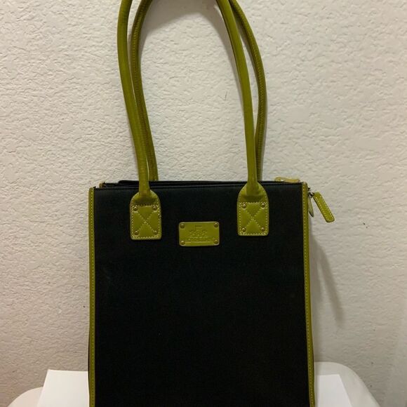 Rowallan Of Scotland shoulder bag double Strap Womens Black Green Leather Trim - Picture 2 of 14